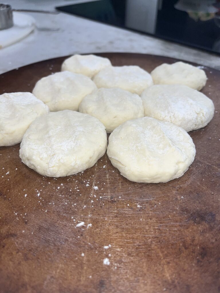 Unbaked biscuits on stone baking pan